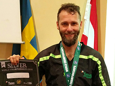 Glenn Chegwidden at World Kickboxing Championships, took silver in the Veterans section