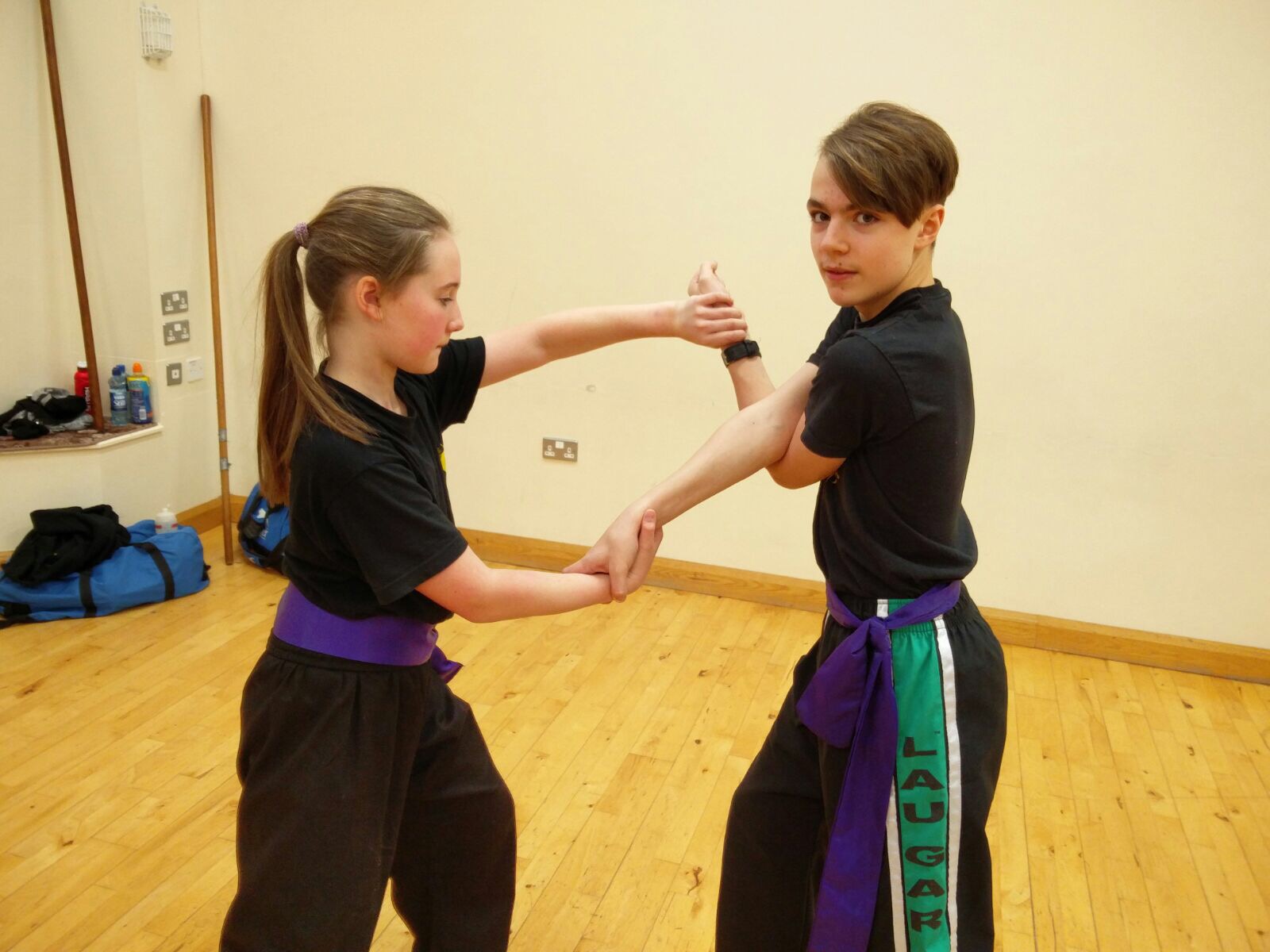 Junior students working on their locking techniques at the recent Master John Russell Training Weekend